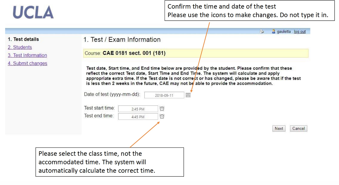 Screenshot of CAE Faculty Portal - Providing information